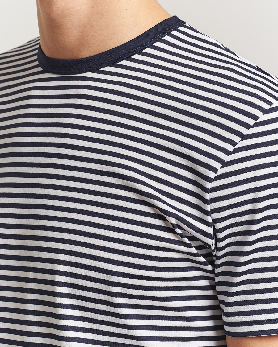 Herre | T-Shirts | Sunspel | Striped Crew Neck Q82 Cotton T-Shirt White/Navy