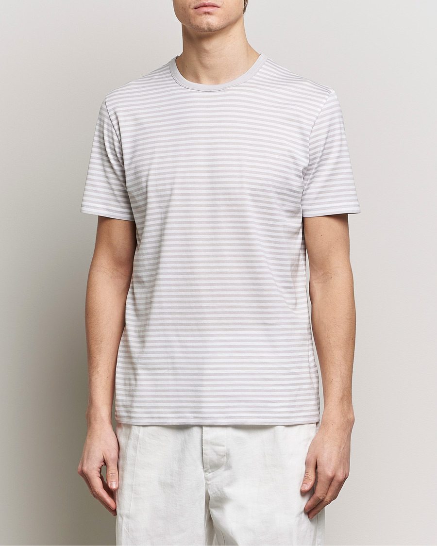 Herre | Kortærmede t-shirts | Sunspel | Striped Crew Neck Cotton Tee Smoke/White