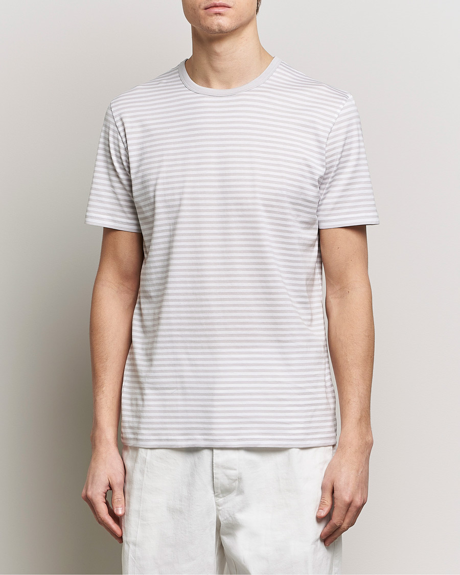 Herre | Loyalitetstilbud | Sunspel | Striped Crew Neck Cotton Tee Smoke/White