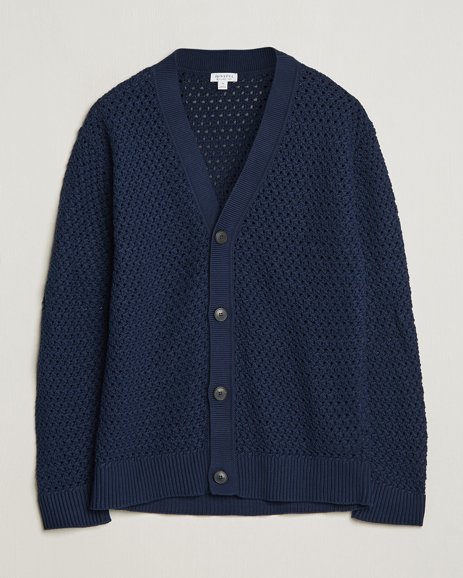 Herre |  | Sunspel | Chunky Knit Cotton Cardigan Navy