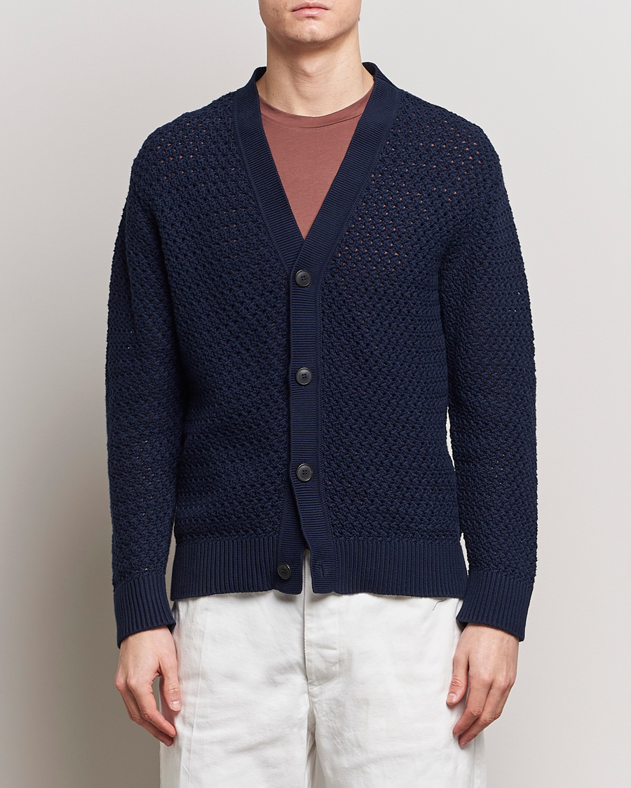 Herre |  | Sunspel | Chunky Knit Cotton Cardigan Navy