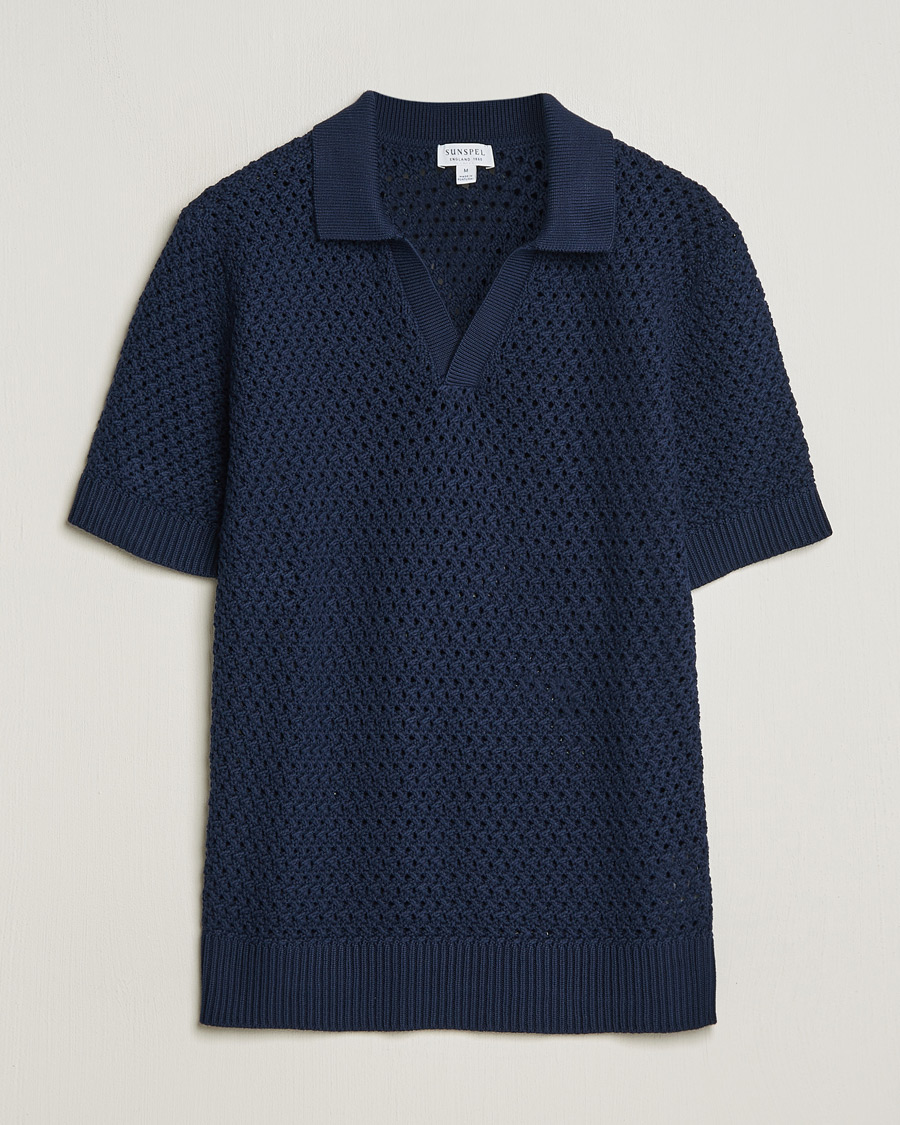 Herre |  | Sunspel | Chunky Knit Polo Navy