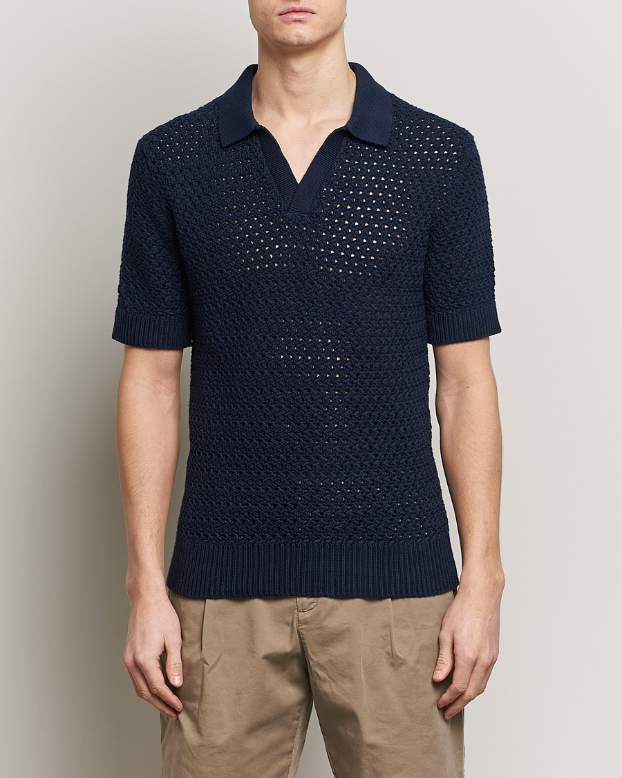 Herre | 20% udsalg | Sunspel | Chunky Knit Polo Navy