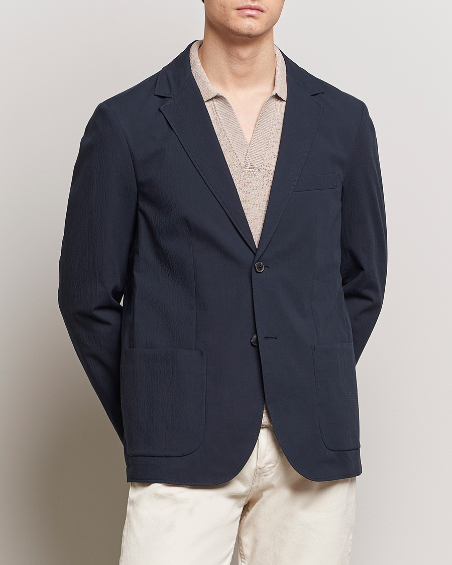 Herre |  | Sunspel | Unconstructed Seersucker Blazer Navy