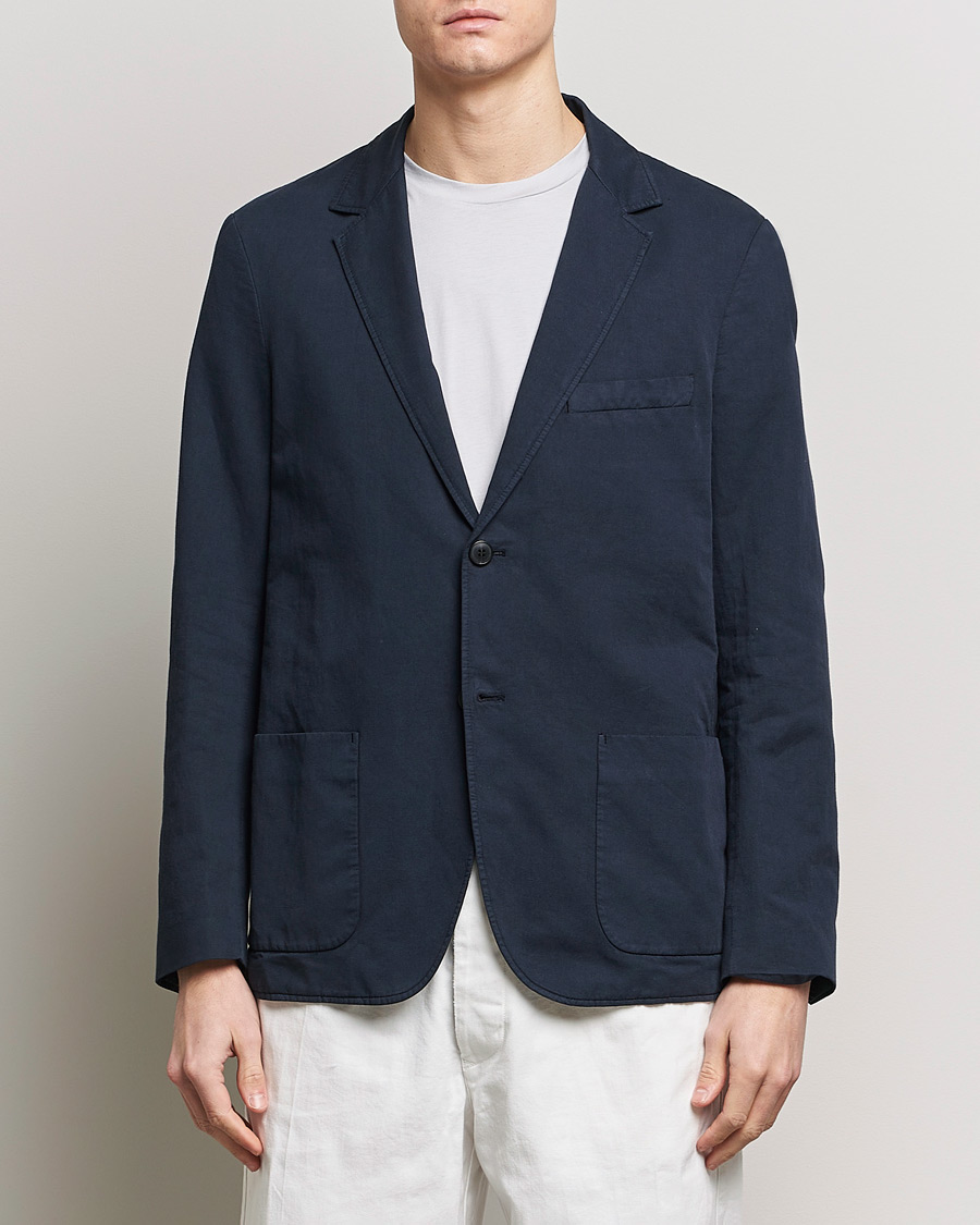 Herre |  | Sunspel | Unconstructed Cotton/Linen Blazer Navy