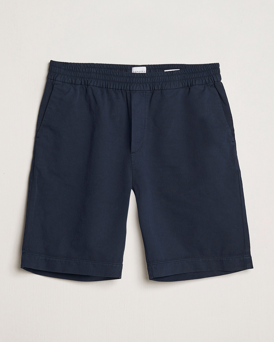 Herre |  | Sunspel | Cotton/Linen Drawstring Shorts Navy