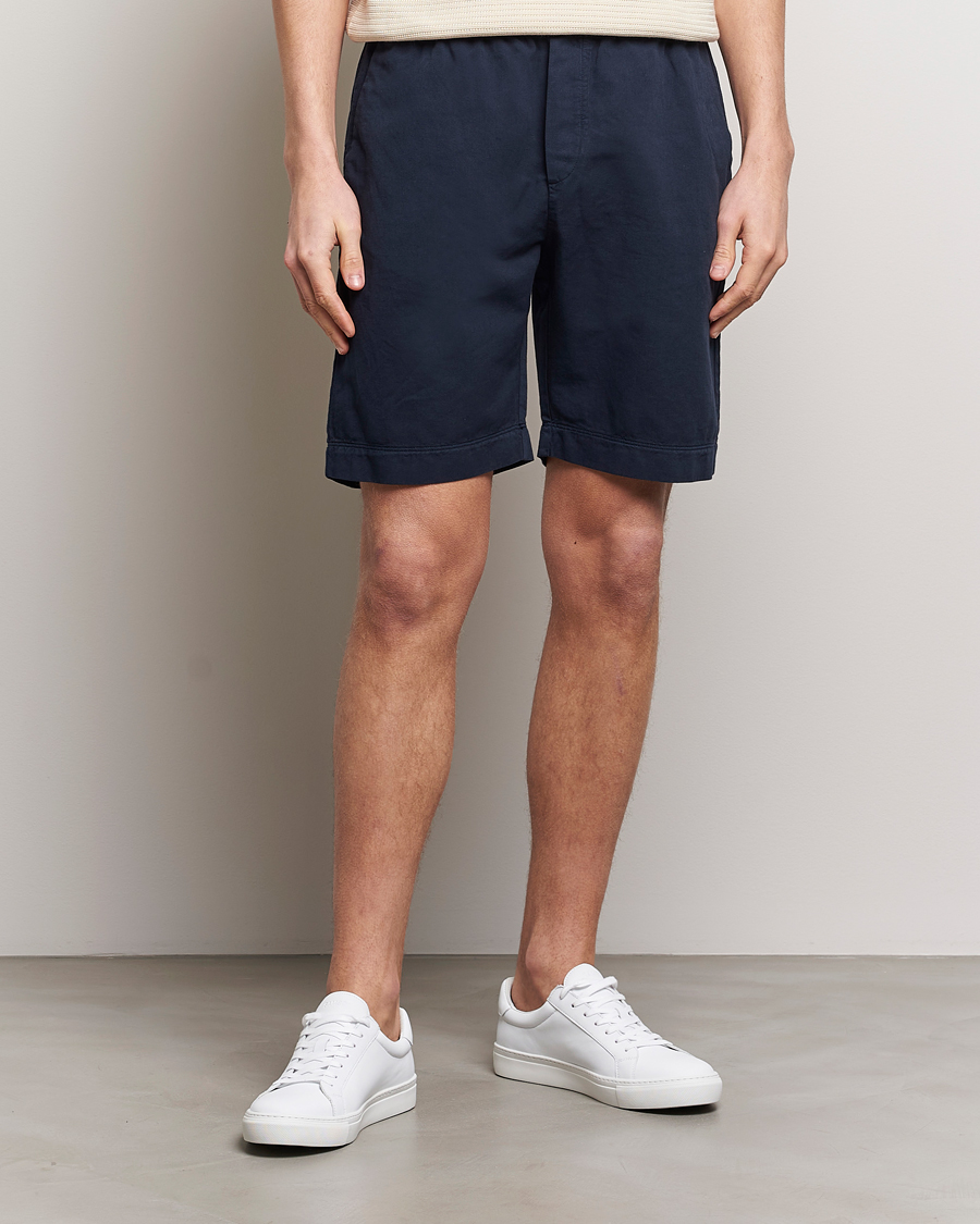 Herre | Tøj | Sunspel | Cotton/Linen Drawstring Shorts Navy