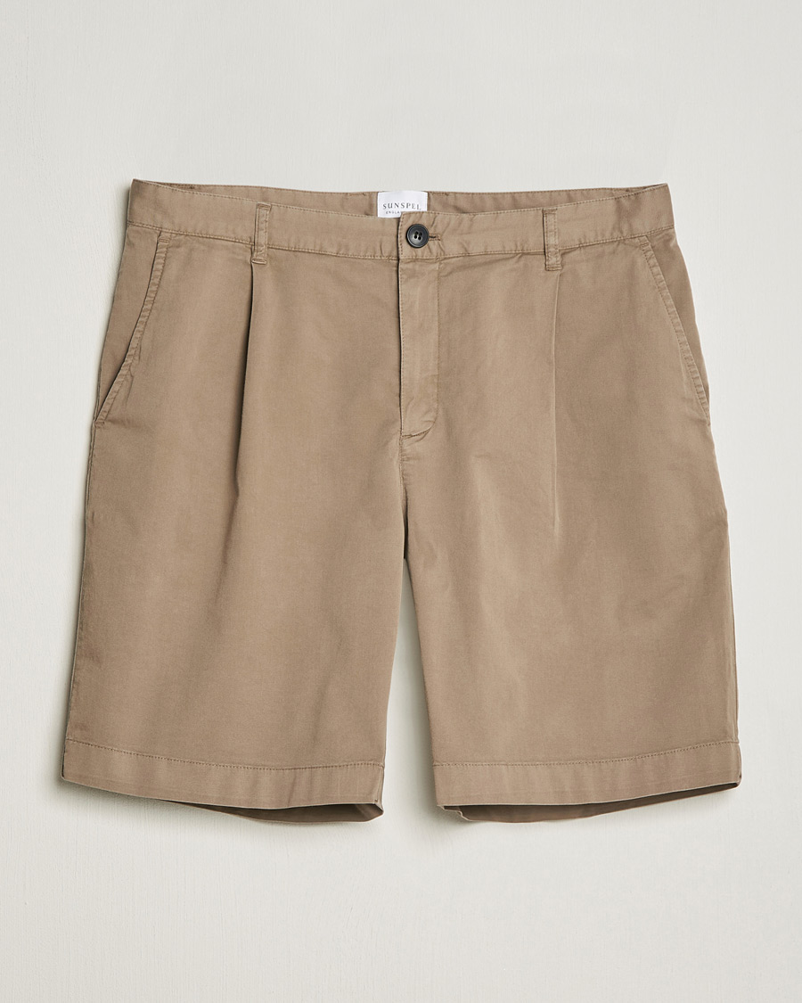 Herre | Shorts | Sunspel | Pleated Stretch Cotton Twill Shorts Dark Stone