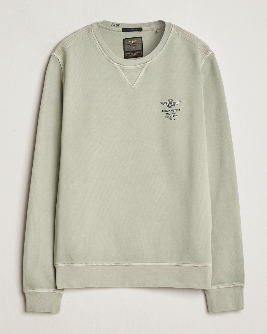 Herre | Trøjer | Aeronautica Militare | Washed Crew Neck Sweatshirt Sage Green