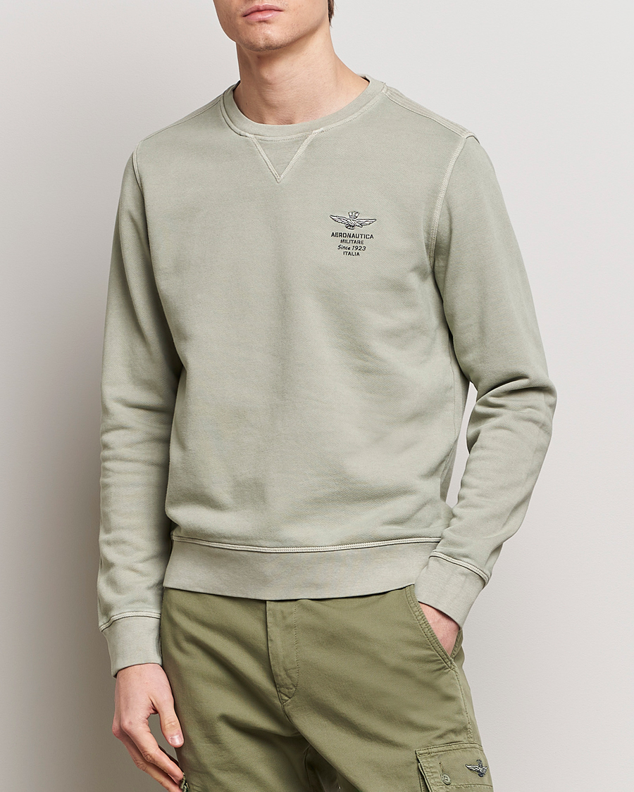 Herre | Udsalg | Aeronautica Militare | Washed Crew Neck Sweatshirt Sage Green