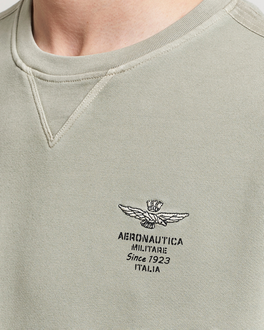 Herre | Trøjer | Aeronautica Militare | Washed Crew Neck Sweatshirt Sage Green