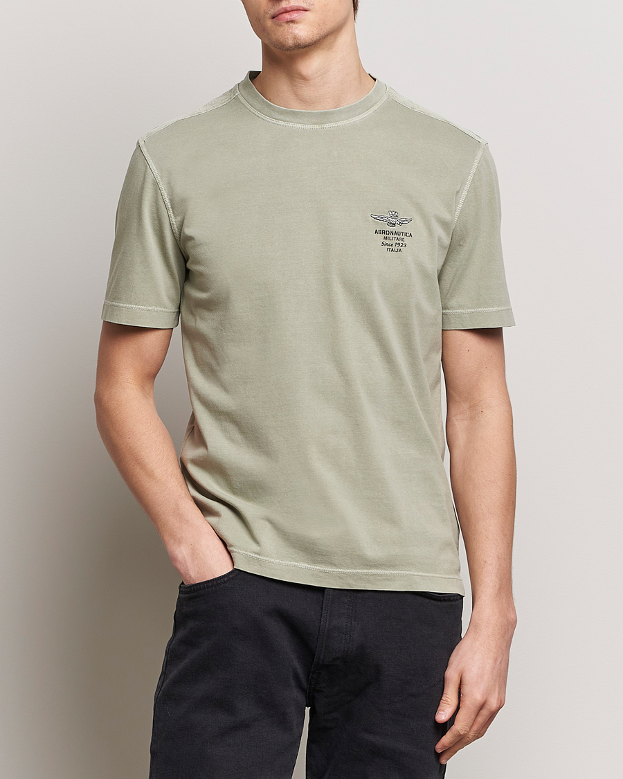 Herre | Udsalg tøj | Aeronautica Militare | Washed Crew Neck T-Shirt Sage Green