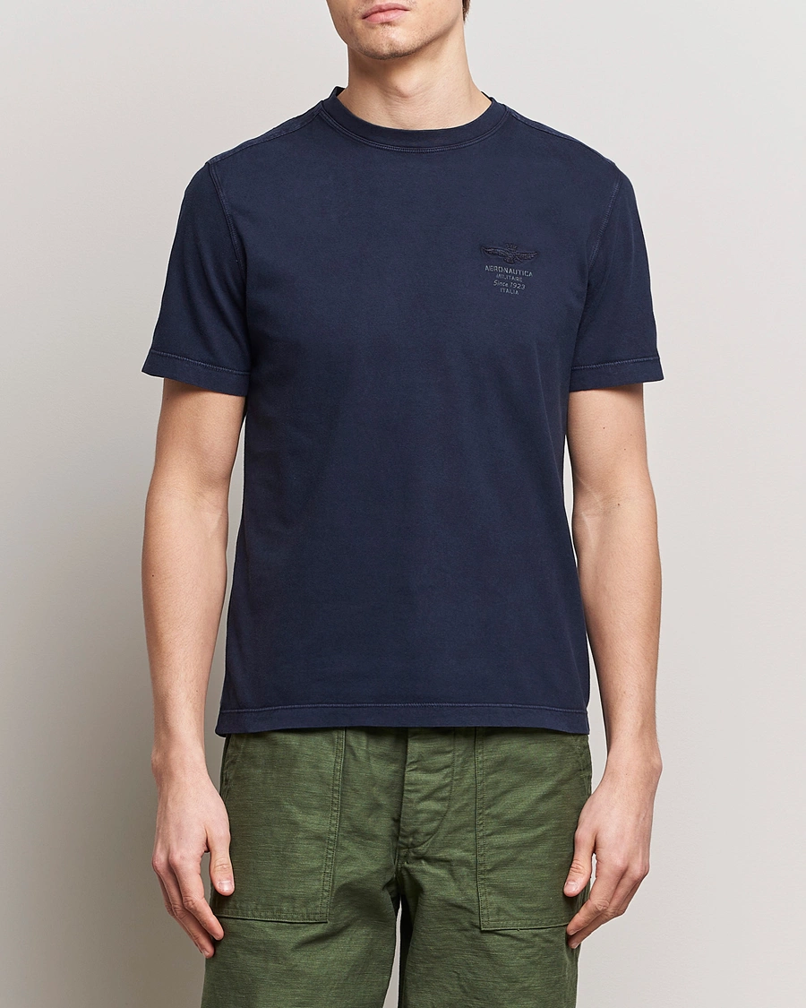 Herre | Kortærmede t-shirts | Aeronautica Militare | Washed Crew Neck T-Shirt Navy