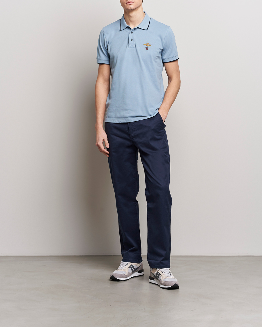 Herre | Polotrøjer | Aeronautica Militare | Garment Dyed Cotton Polo Glacier Blue