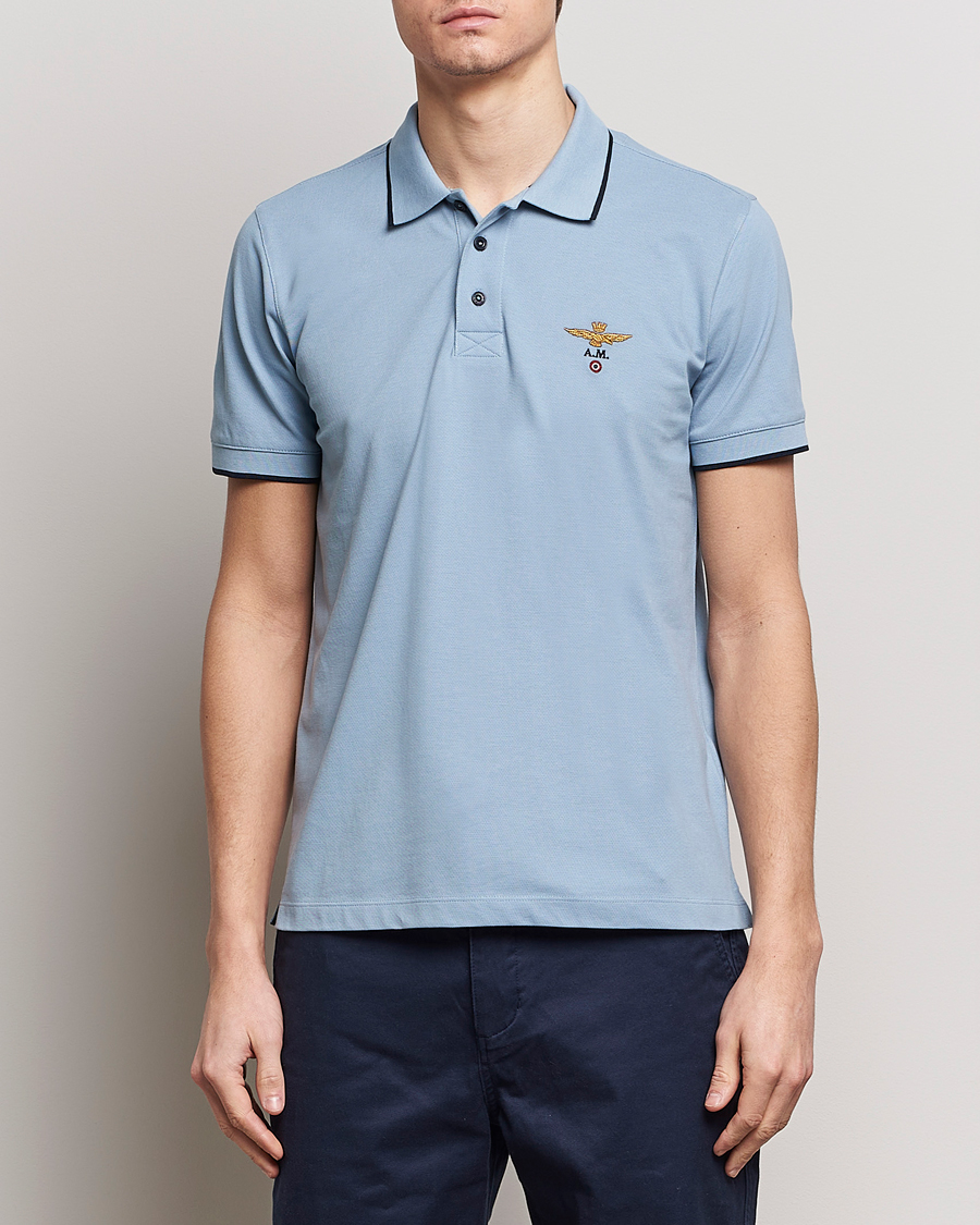 Herre | Polotrøjer | Aeronautica Militare | Garment Dyed Cotton Polo Glacier Blue