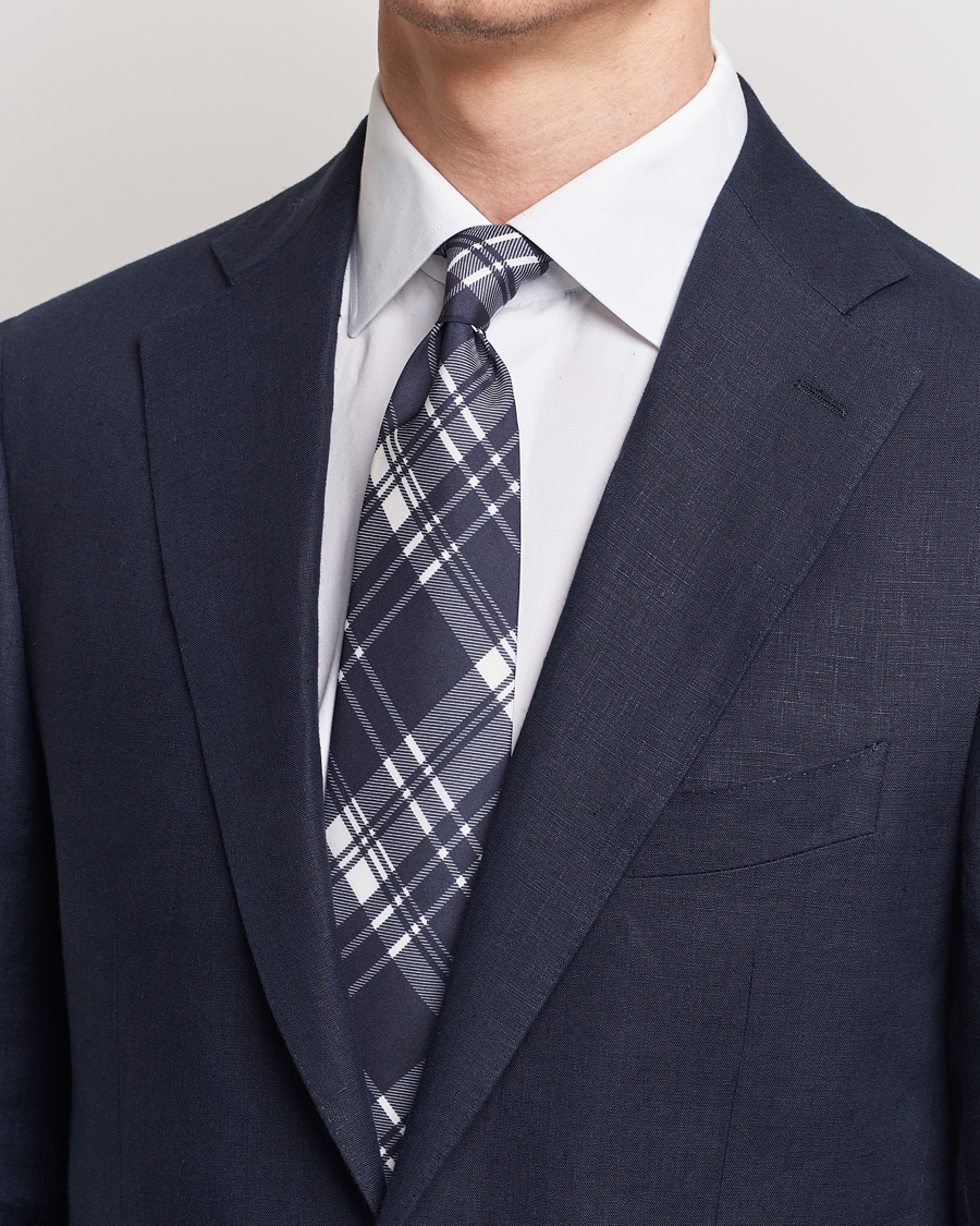 Herre | Tilbehør | Ralph Lauren Purple Label | Monocolor Plaid Silk Tie Navy