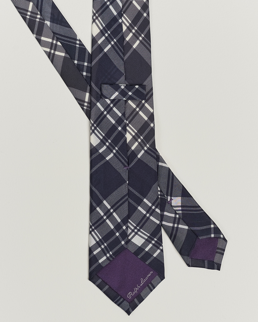 Herre |  | Ralph Lauren Purple Label | Monocolor Plaid Silk Tie Navy
