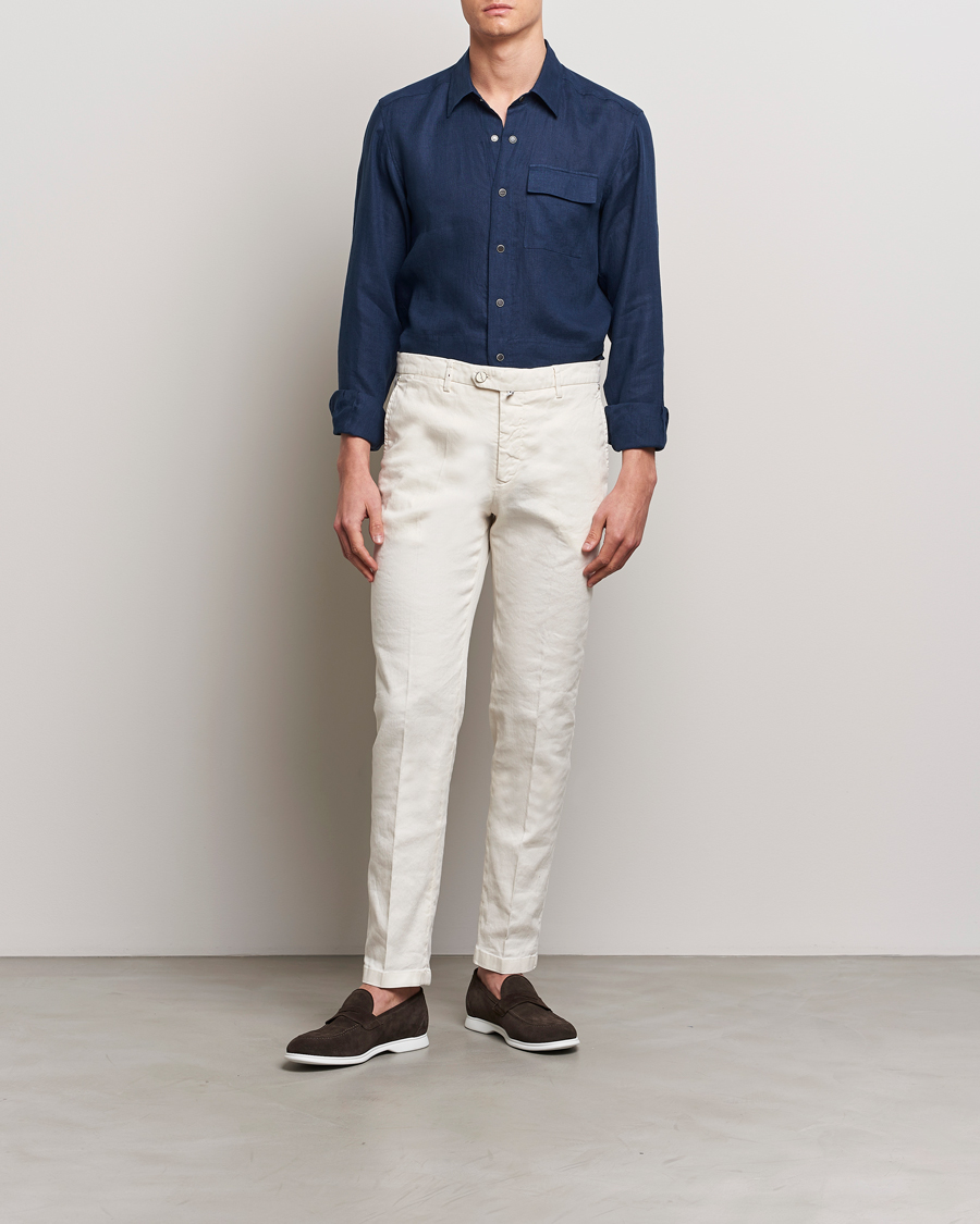 Herre | Skjorter | Kiton | Pure Linen Overshirt Dark Blue