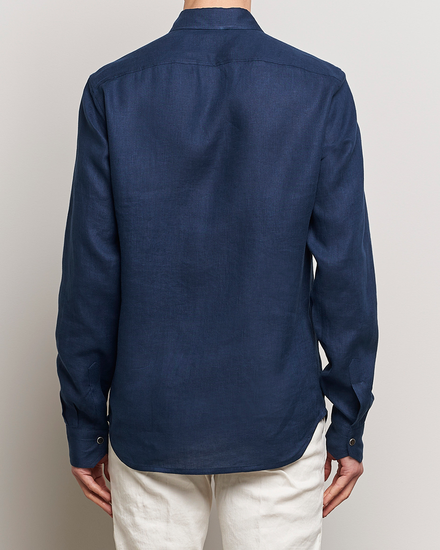 Herre | Skjorter | Kiton | Pure Linen Overshirt Dark Blue