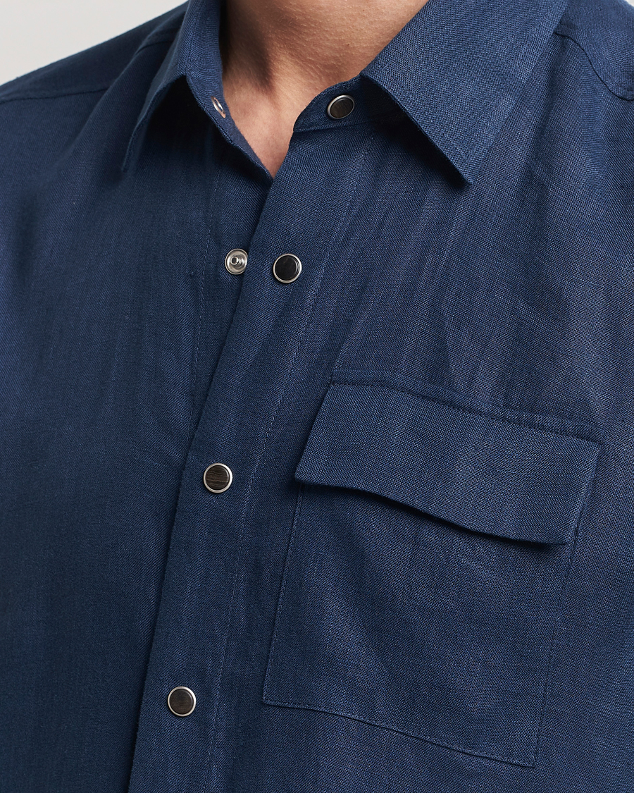 Herre | Skjorter | Kiton | Pure Linen Overshirt Dark Blue