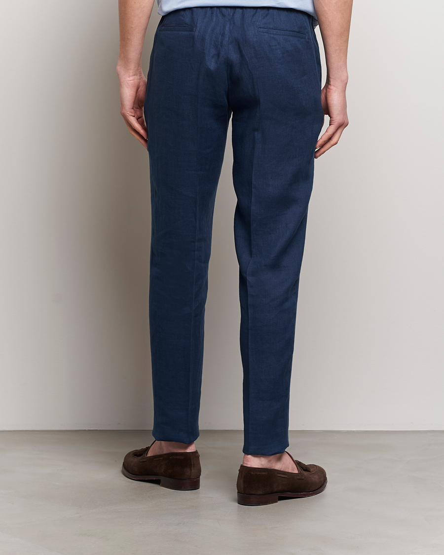 Herre | Bukser | Kiton | Pure Linen Drawstring Trousers Dark Blue