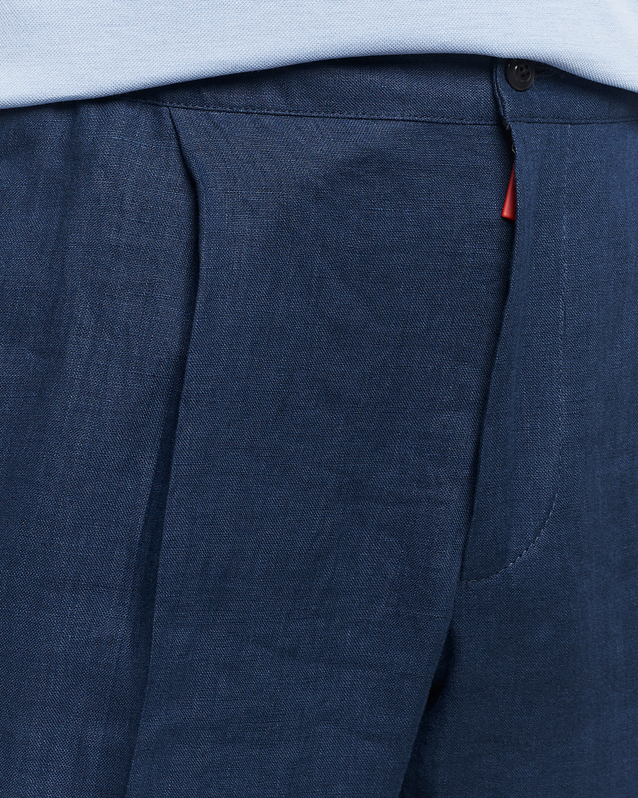 Herre | Bukser | Kiton | Pure Linen Drawstring Trousers Dark Blue