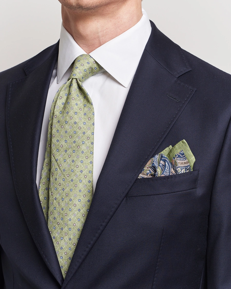 Herre | Business & Beyond | Amanda Christensen | Box Set Printed Linen 8cm Tie With Pocket Square Green