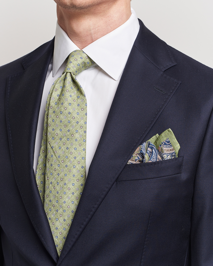 Herre | Tilbehør | Amanda Christensen | Box Set Printed Linen 8cm Tie With Pocket Square Green