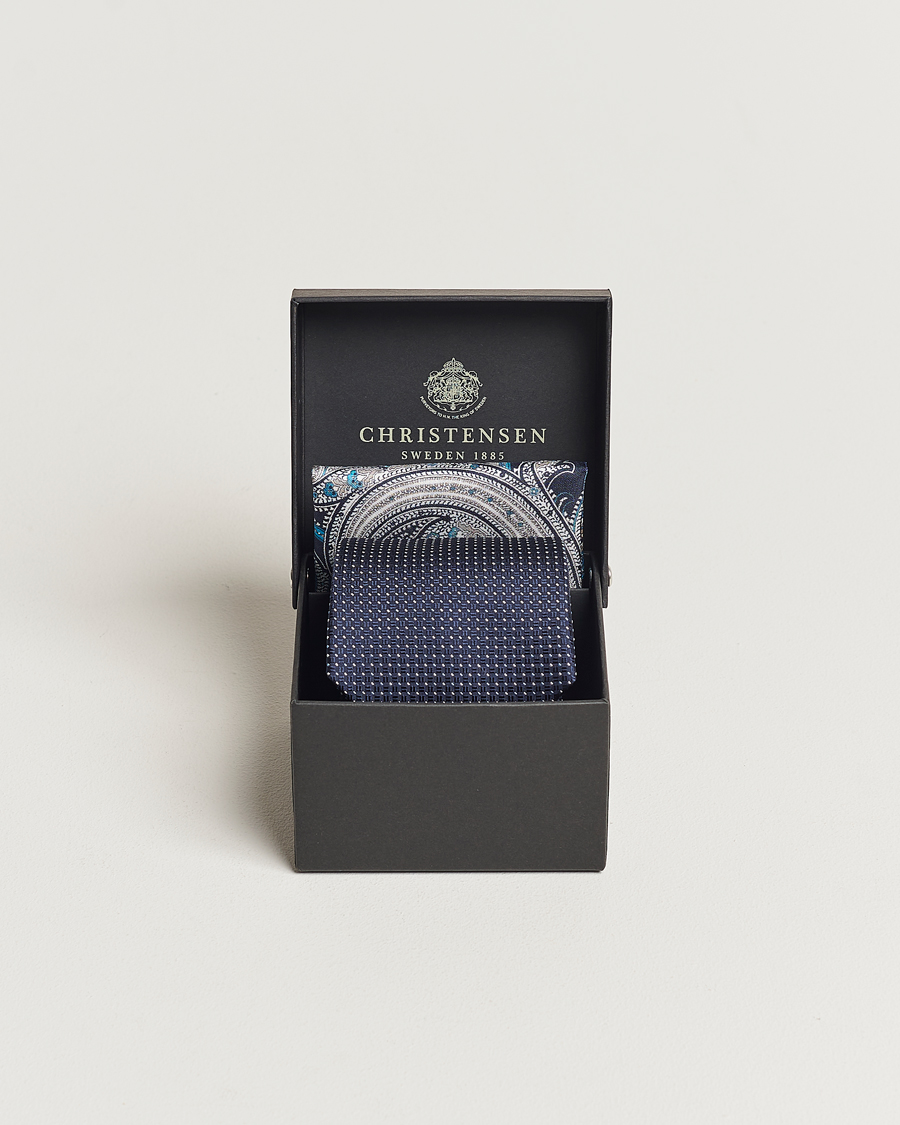 Herre | Amanda Christensen Box Set Silk Twill 8cm Tie With Pocket Square Navy | Amanda Christensen | Box Set Silk Twill 8cm Tie With Pocket Square Navy