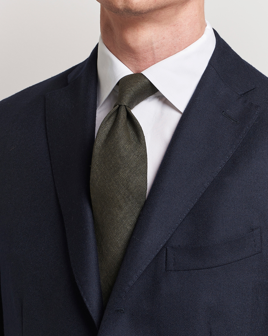 Men | Ties | Amanda Christensen | Hopsack Linen 8cm Tie Dark Olive