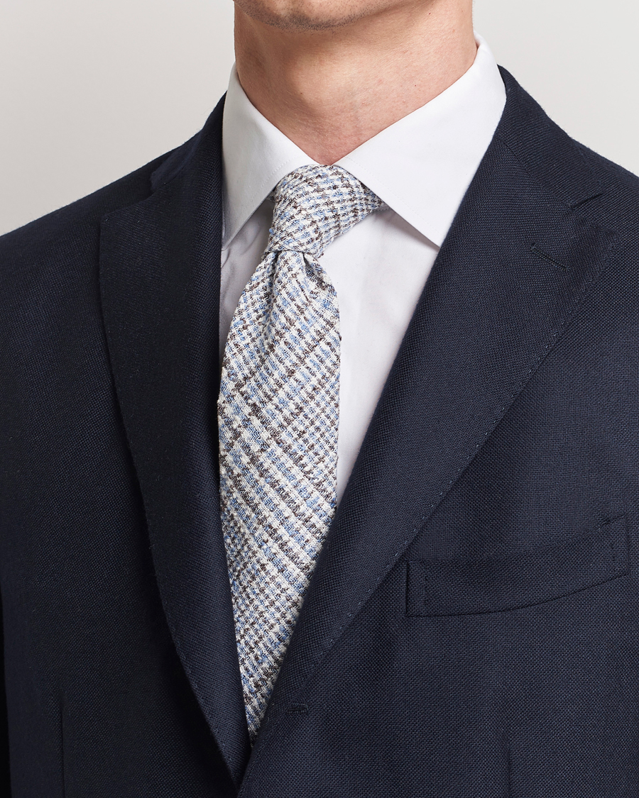 Men |  | Amanda Christensen | Linen Structured 8cm Tie White/Blue/Brown