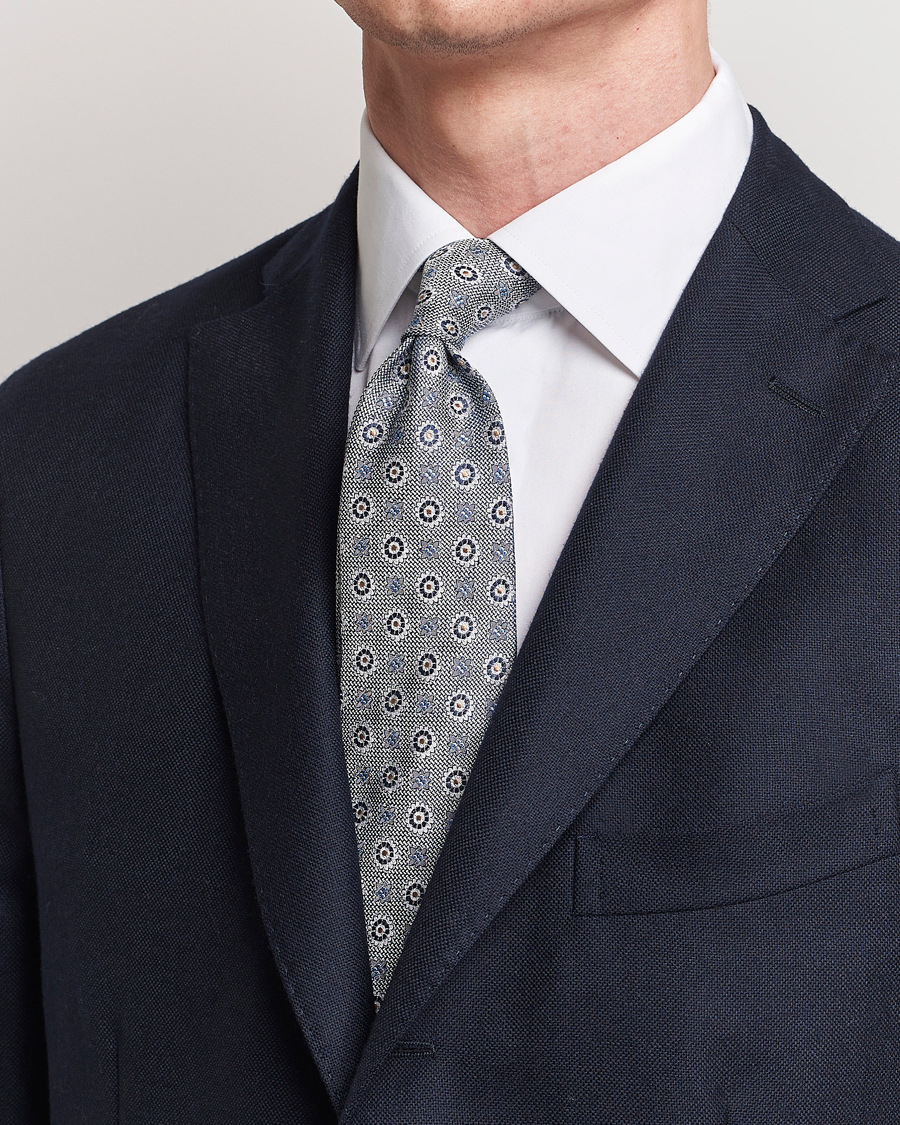 Men | Ties | Amanda Christensen | Linen/Silk Printed Flower 8cm Tie Navy