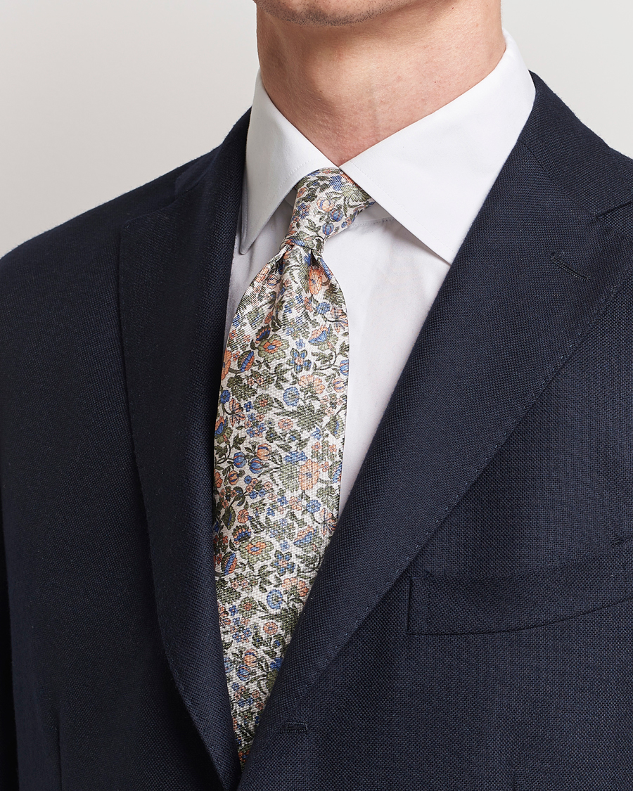 Herr | Slipsar | Amanda Christensen | Silk Oxford Printed Flower 8cm Tie Green