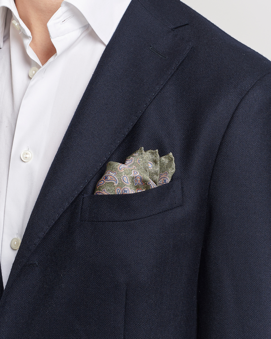 Herre | Lommeklude | Amanda Christensen | Silk Oxford Printed Paisley Pocket Square Green