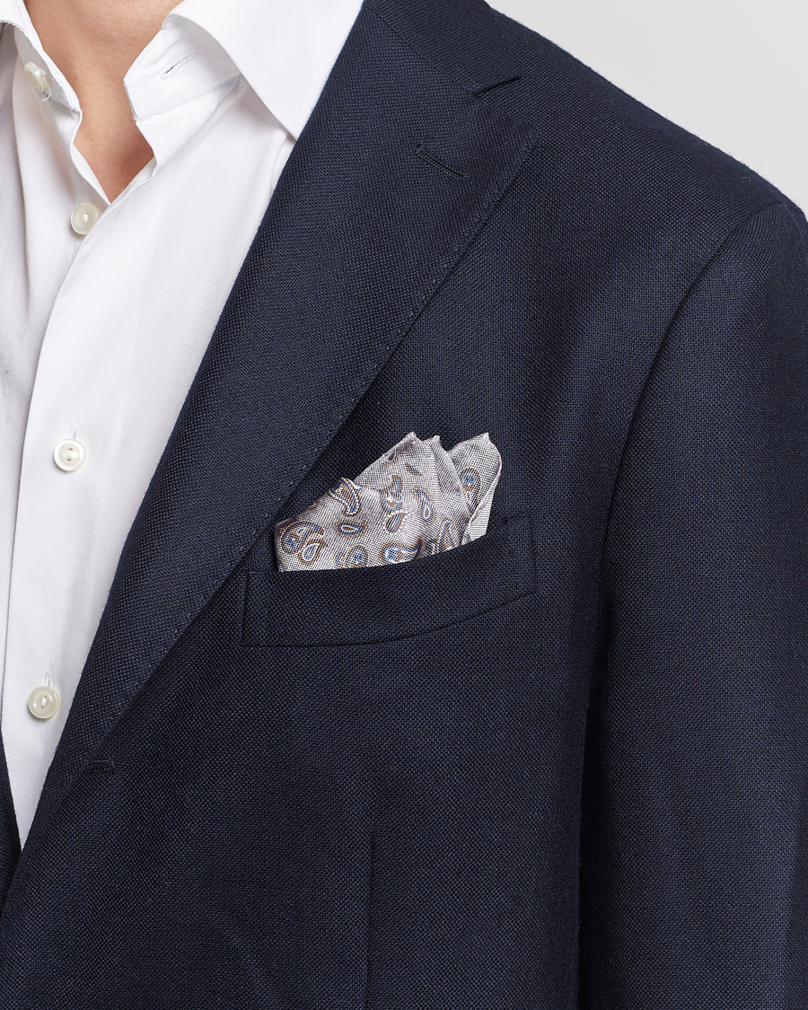 Herre | Lommeklude | Amanda Christensen | Silk Oxford Printed Paisley Pocket Square Light Grey