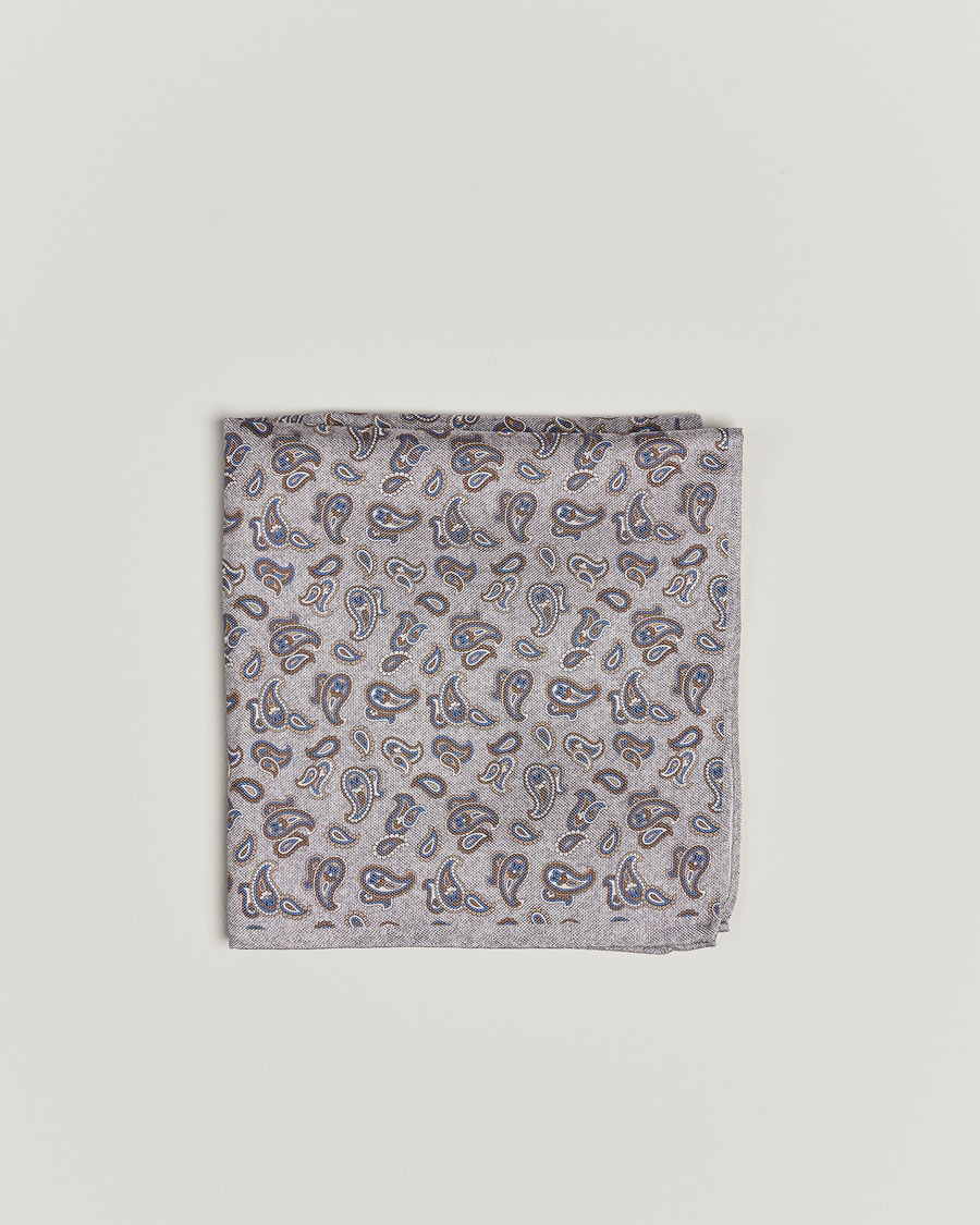 Herre | Lommeklude | Amanda Christensen | Silk Oxford Printed Paisley Pocket Square Light Grey