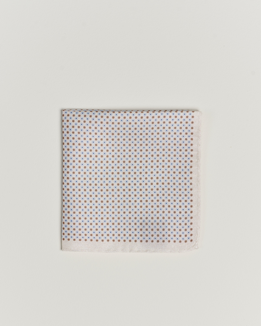 Herre | Amanda Christensen Silk Oxford Printed Flower Pocket Square Cream | Amanda Christensen | Silk Oxford Printed Flower Pocket Square Cream