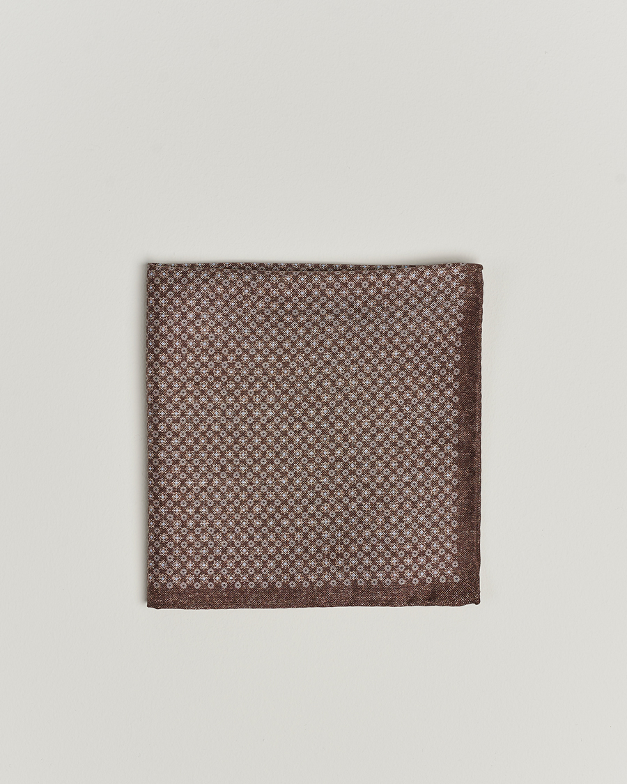 Herre | Lommeklude | Amanda Christensen | Silk Oxford Printed Flower Pocket Square Dark Brown