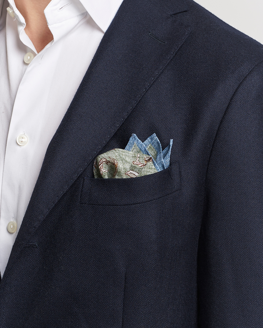 Herre | Afdelinger | Amanda Christensen | Linen Printed Surfer Pocket Square Green