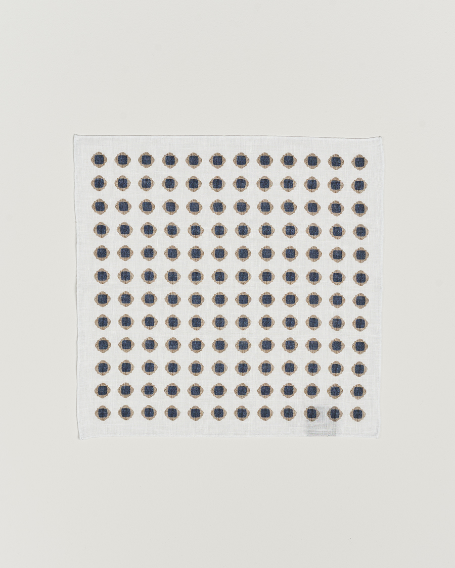 Herre | Lommeklude | Amanda Christensen | Linen Printed Medallion Pocket Square White