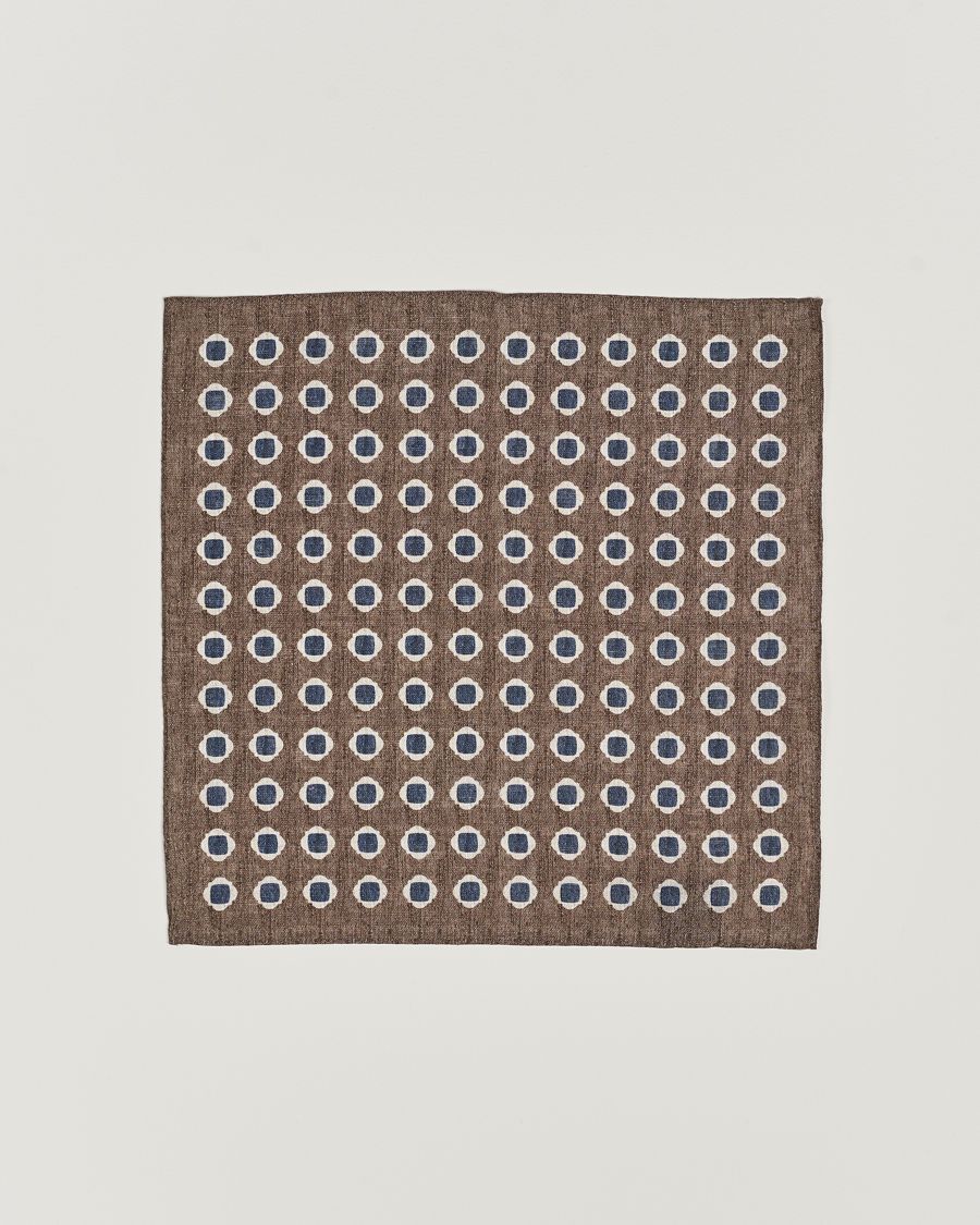 Herre | Lommeklude | Amanda Christensen | Linen Printed Medallion Pocket Square Brown