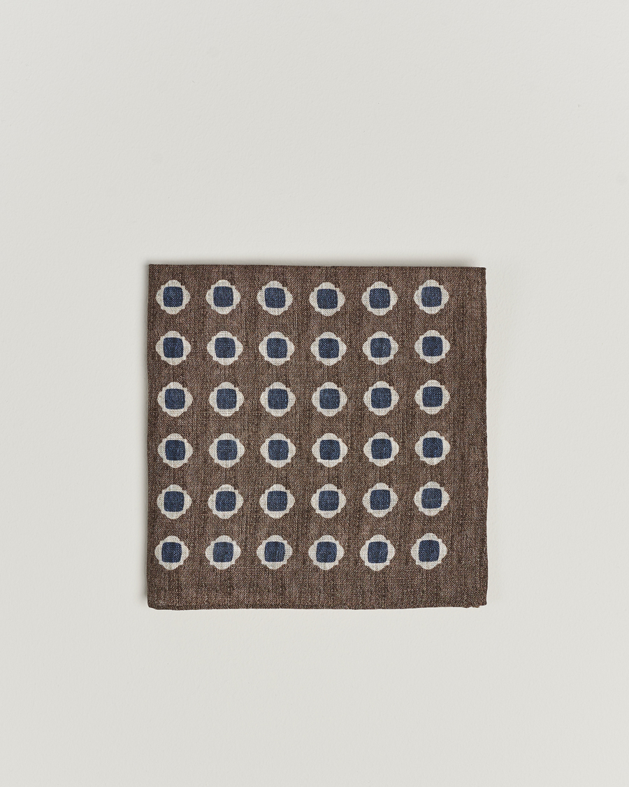 Herre | Lommeklude | Amanda Christensen | Linen Printed Medallion Pocket Square Brown
