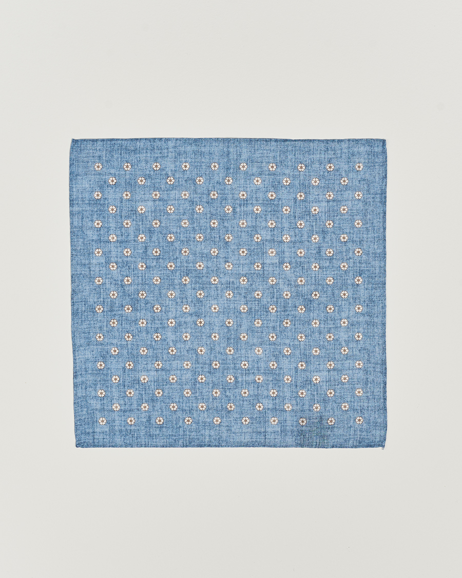 Herre | Lommeklude | Amanda Christensen | Linen Printed Flower Pocket Square Blue