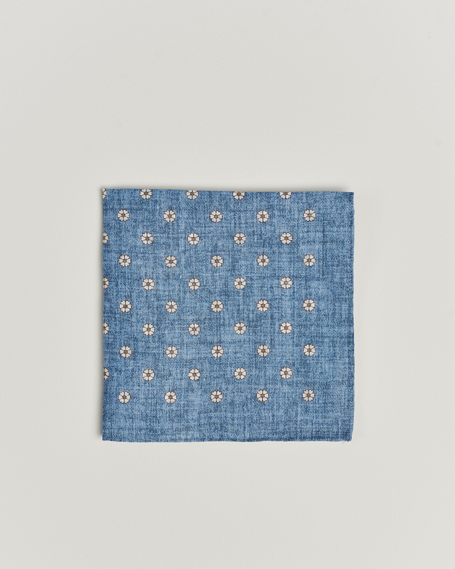 Herre | Lommeklude | Amanda Christensen | Linen Printed Flower Pocket Square Blue