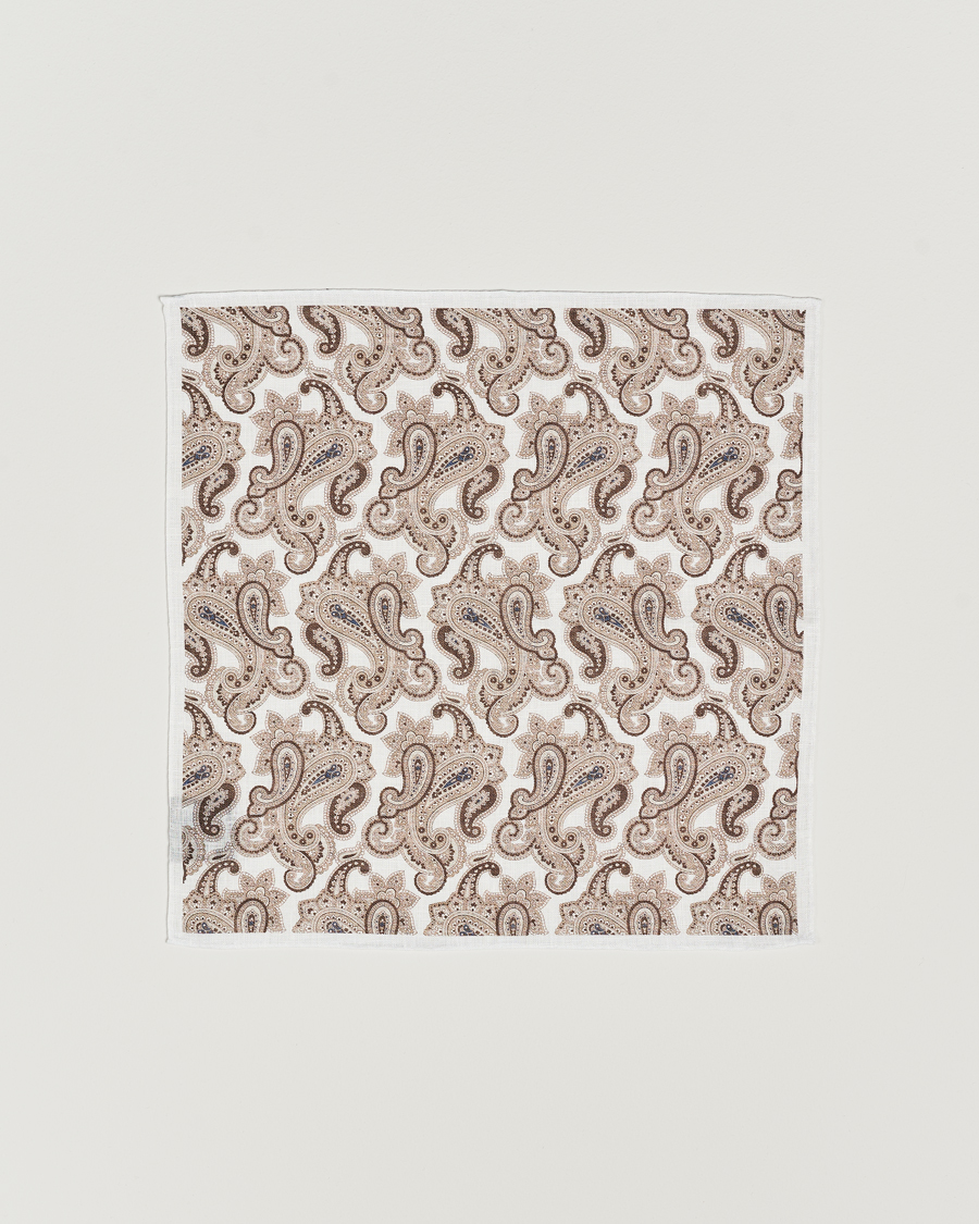 Herre | Lommeklude | Amanda Christensen | Linen Printed Large Paisley Pocket Square White
