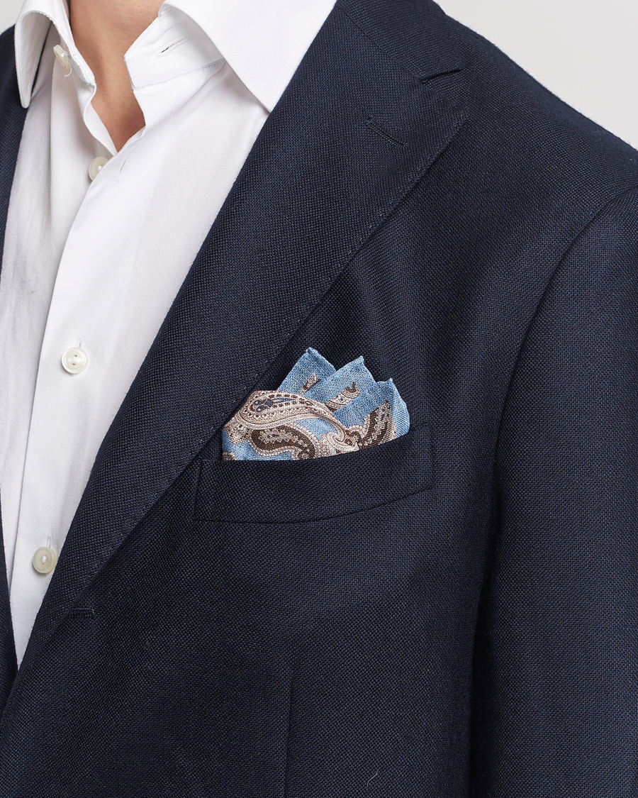 Herre | Tilbehør | Amanda Christensen | Linen Printed Large Paisley Pocket Square Blue