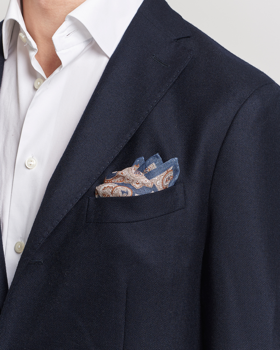 Herre | Assesoarer | Amanda Christensen | Linen Printed Large Paisley Pocket Square Navy