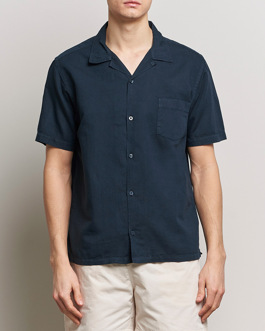 Herre | Casual | Colorful Standard | Cotton/Linen Short Sleeve Shirt Navy Blue