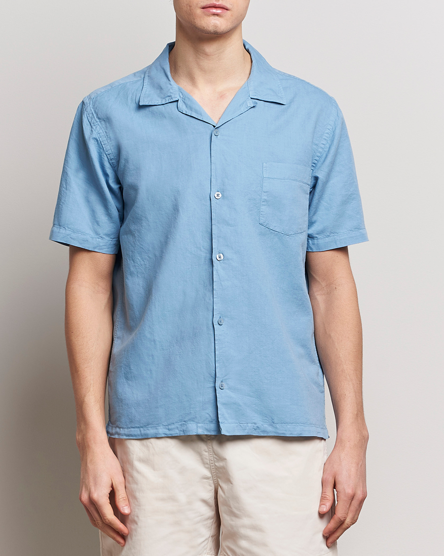 Herre | Skjorter | Colorful Standard | Cotton/Linen Short Sleeve Shirt Seaside Blue