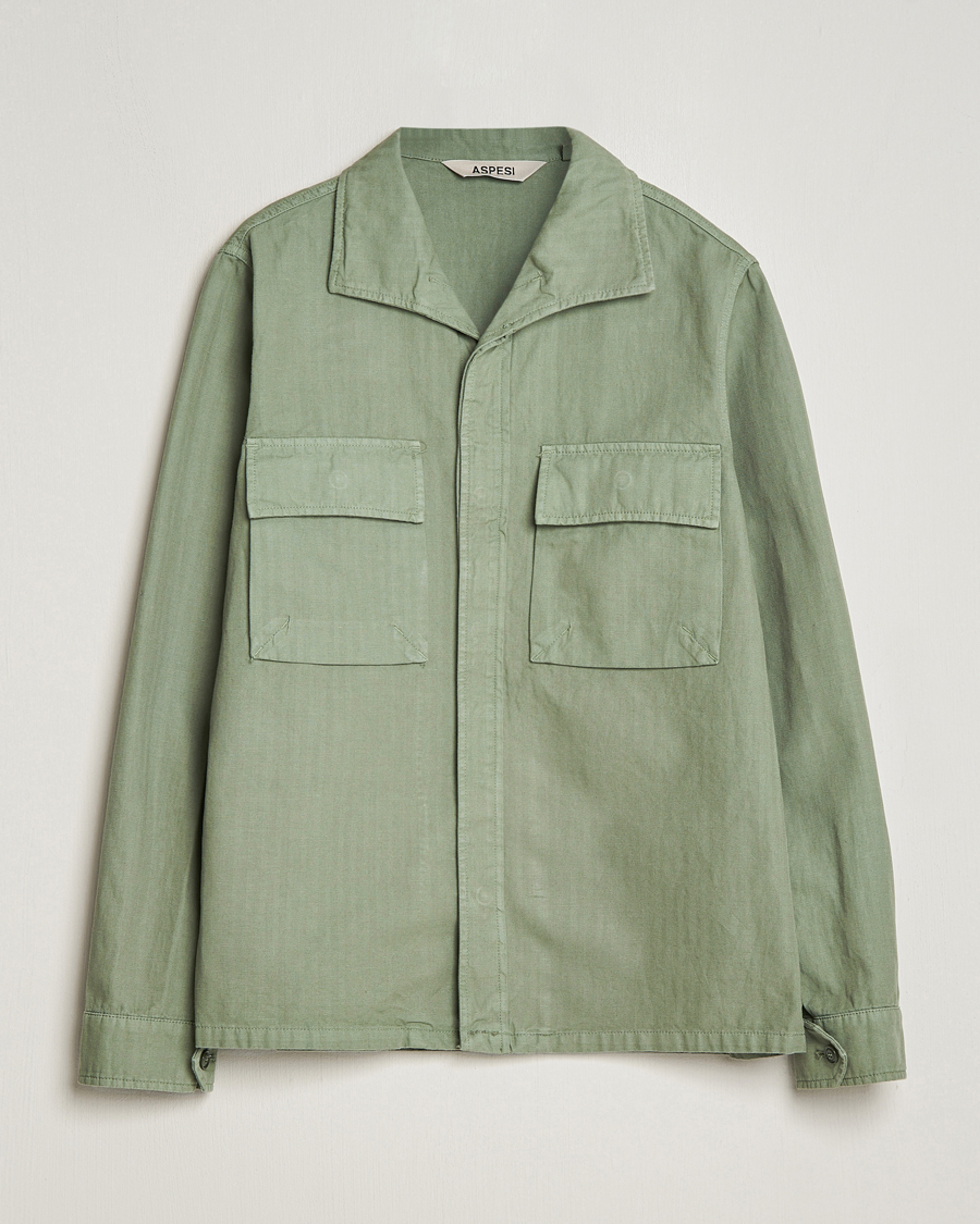 Herr |  | Aspesi | Cotton Herringbone Shirt Jacket Sage